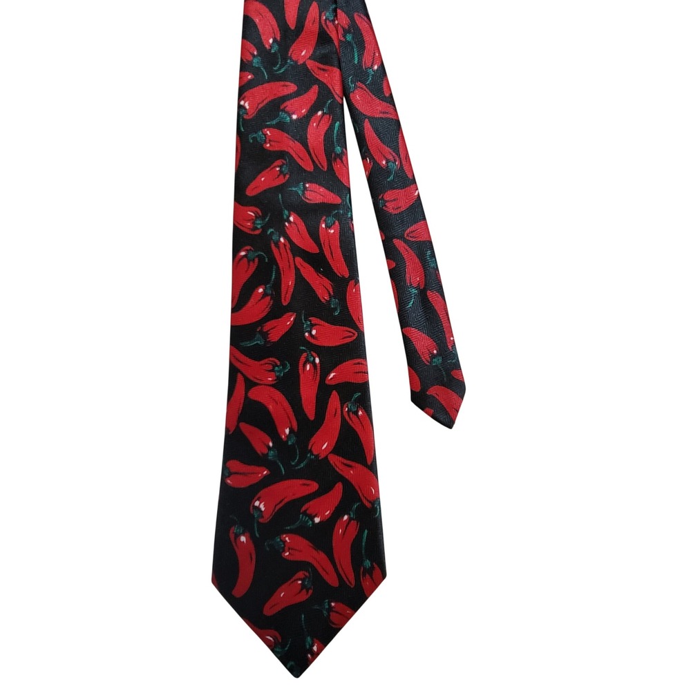 Tie Mania Necktie Mens OS Black Red Chili Pepper Novelty Foodie Handmade Spicy